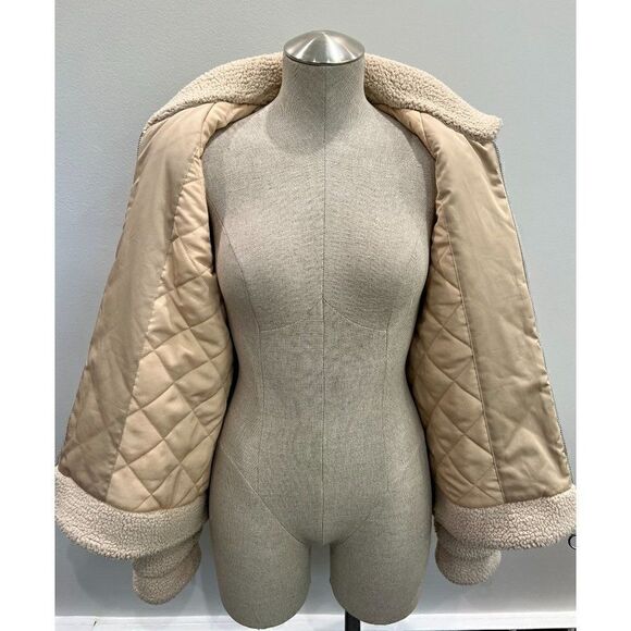 Jonathan Simkhai NWT Abigail Faux Shearling Cargo Jacket in Champagne Size M - Picture 9 of 11